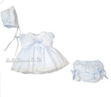 Petit Bebe Blue & White Gingham Dress, Pants & Bonnet Set - 18040