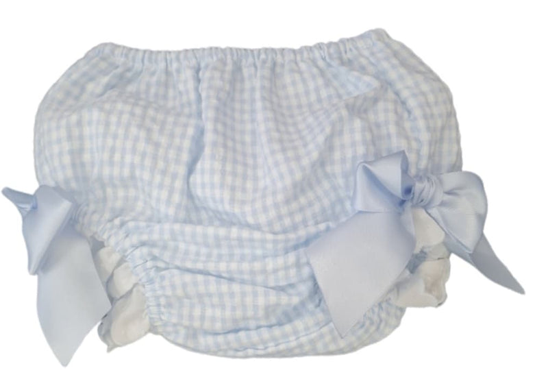Petit Bebe Blue & White Gingham Dress, Pants & Bonnet Set - 18040