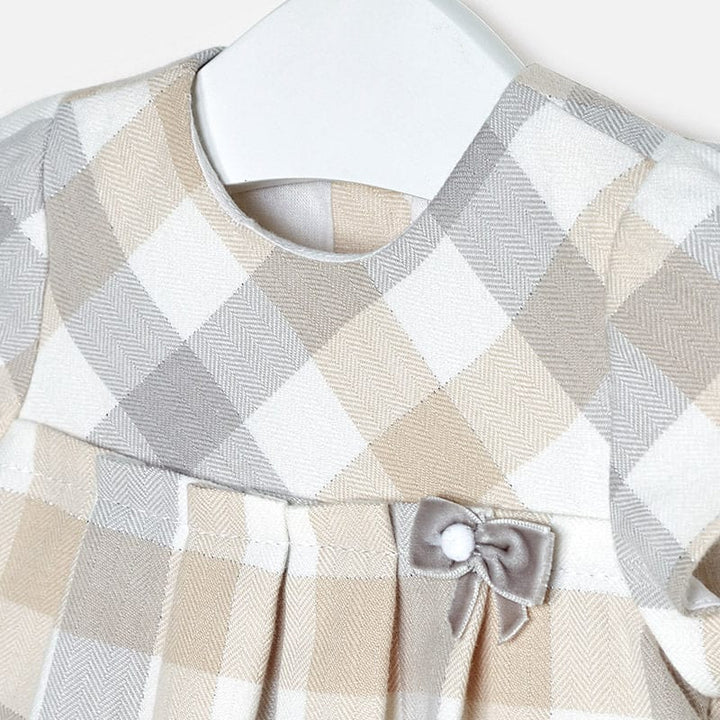 Mayoral Baby Girls Beige And Grey Check Dress 2846
