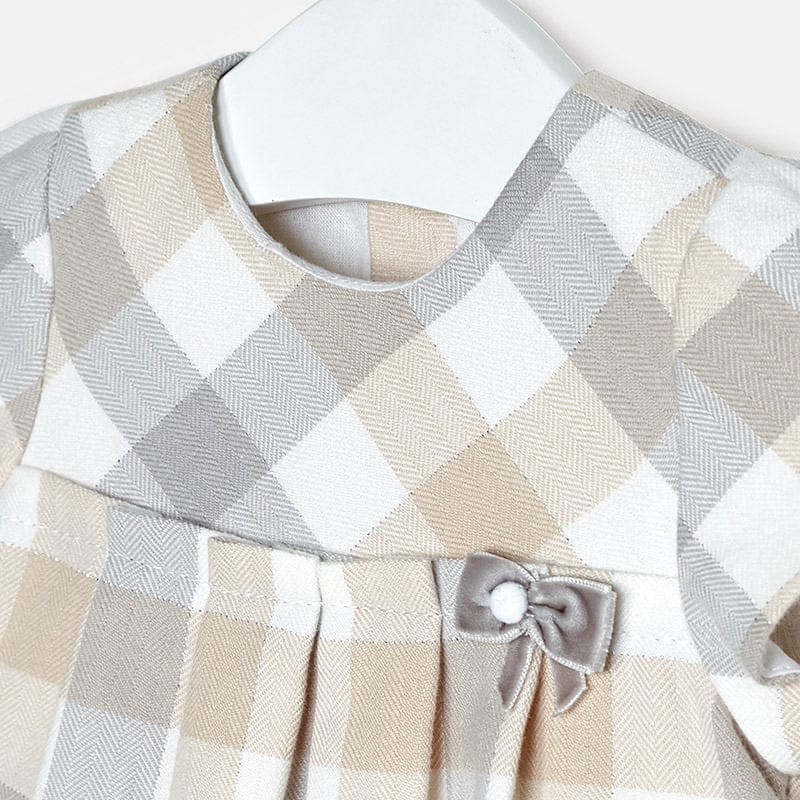 Mayoral Baby Girls Beige And Grey Check Dress 2846