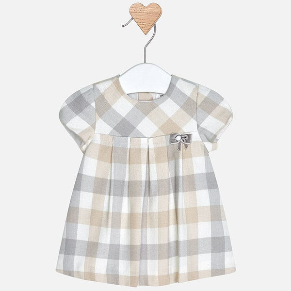Mayoral Baby Girls Beige And Grey Check Dress 2846