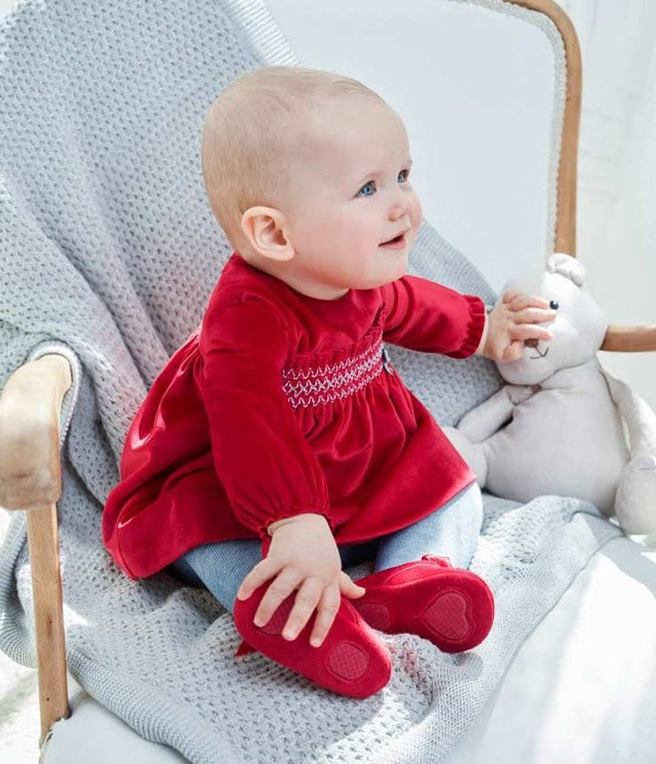 Mayoral Red Velour Dress With Smocking - 2850