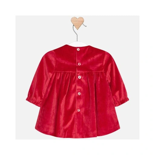 Mayoral Red Velour Dress With Smocking - 2850