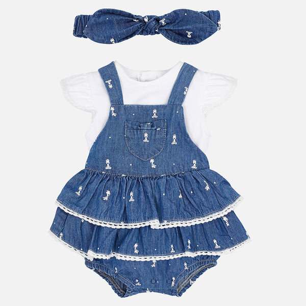 Mayoral Baby Girls Two Piece Dungaree Set With Matching Headband 1810