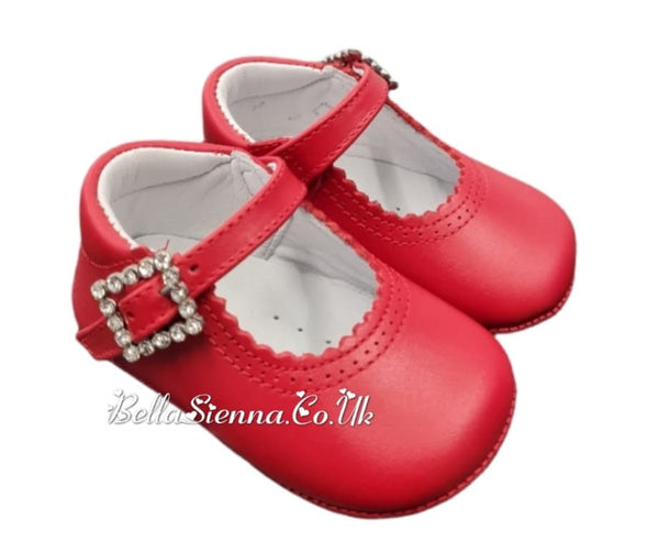 Pretty Originals Red Box Leather Pram Shoes With Diamate Buckle - UE02191A