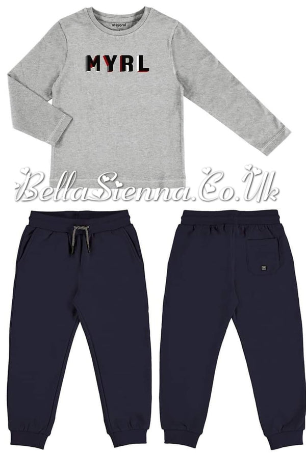 Mayoral Cuffed Fleece Joggers & Long Sleeved T-shirt - 725 - Navy Blue