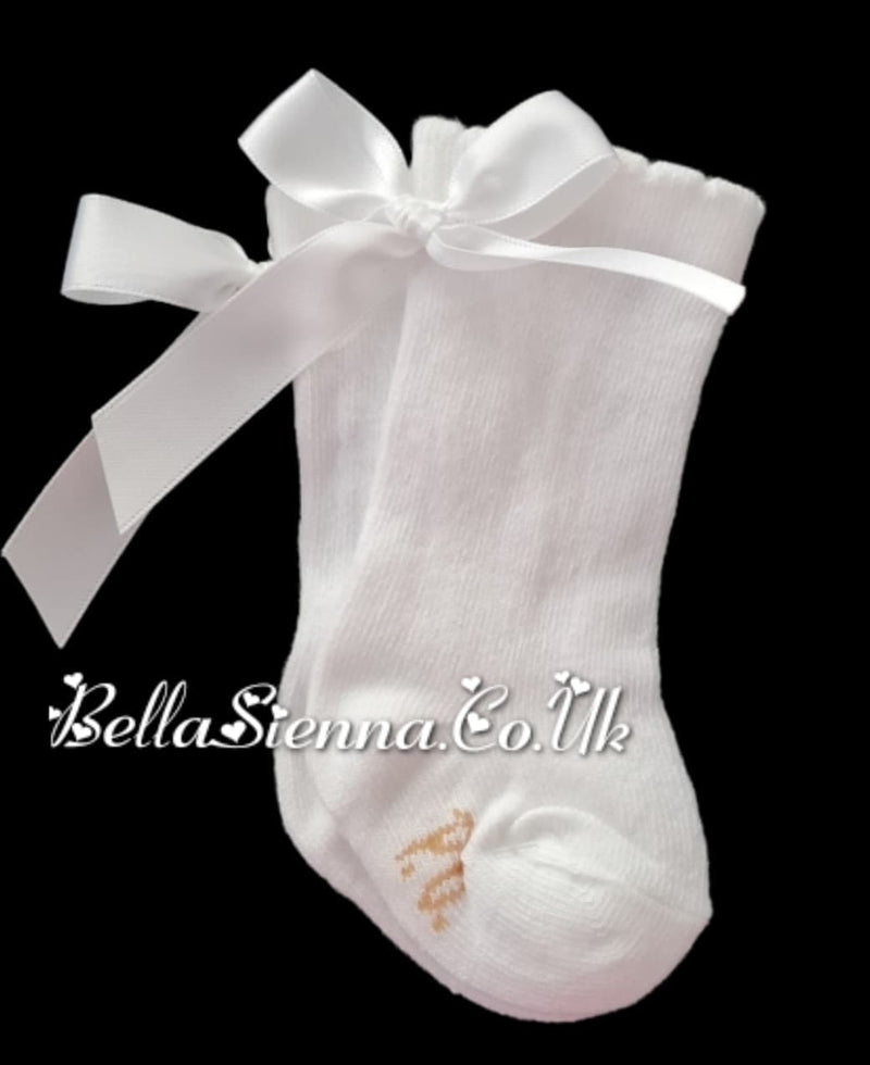 Pretty Originals White Satin Bow Knee Socks - SC40301