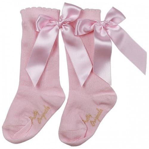 Pretty Originals Pink Satin Bow Knee Socks - SC40301