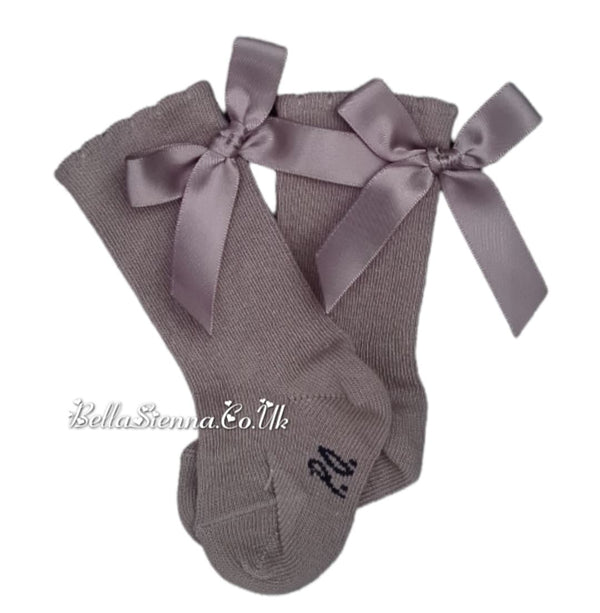 Pretty Originals Grey Satin Bow Knee Socks - SC40301
