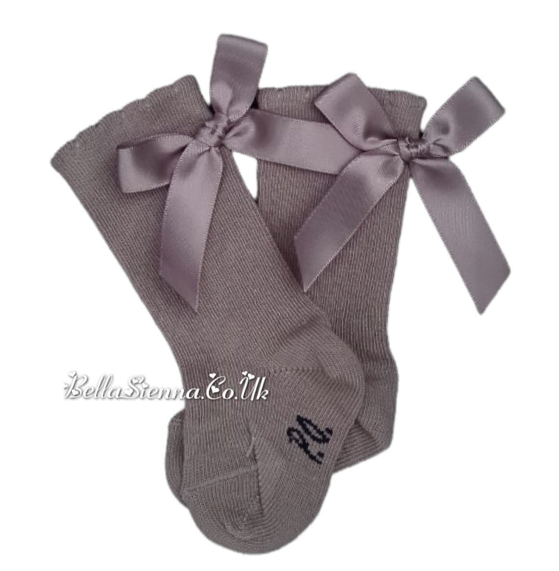 Pretty Originals Grey Satin Bow Knee Socks - SC40301
