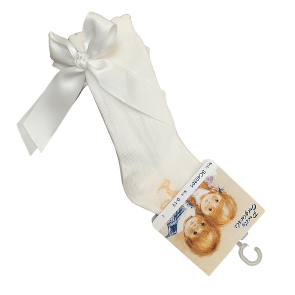 Pretty Originals Ivory Satin Bow Knee Socks - SC40301