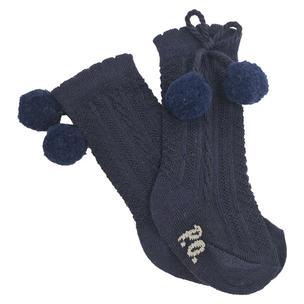 Pretty Originals Unisex Navy Blue Pom Pom Knee High Socks SP50201
