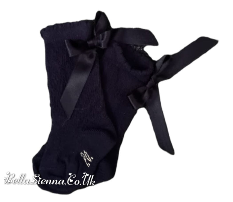 Pretty Originals Navy Satin Bow Knee Socks - SC40301