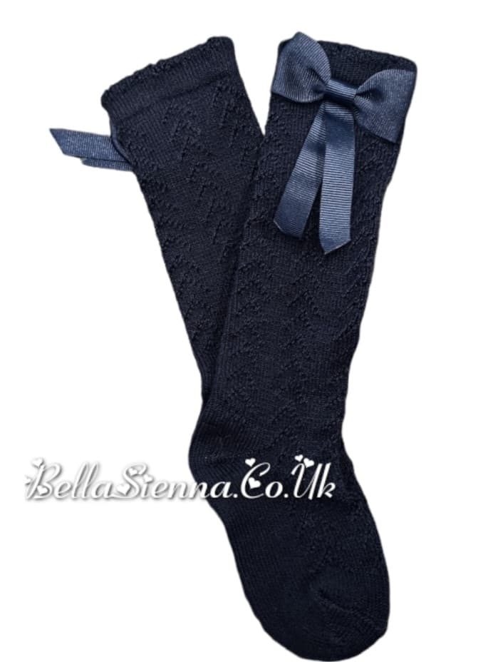 Dorian Girls Navy Blue Bow Knee High Socks