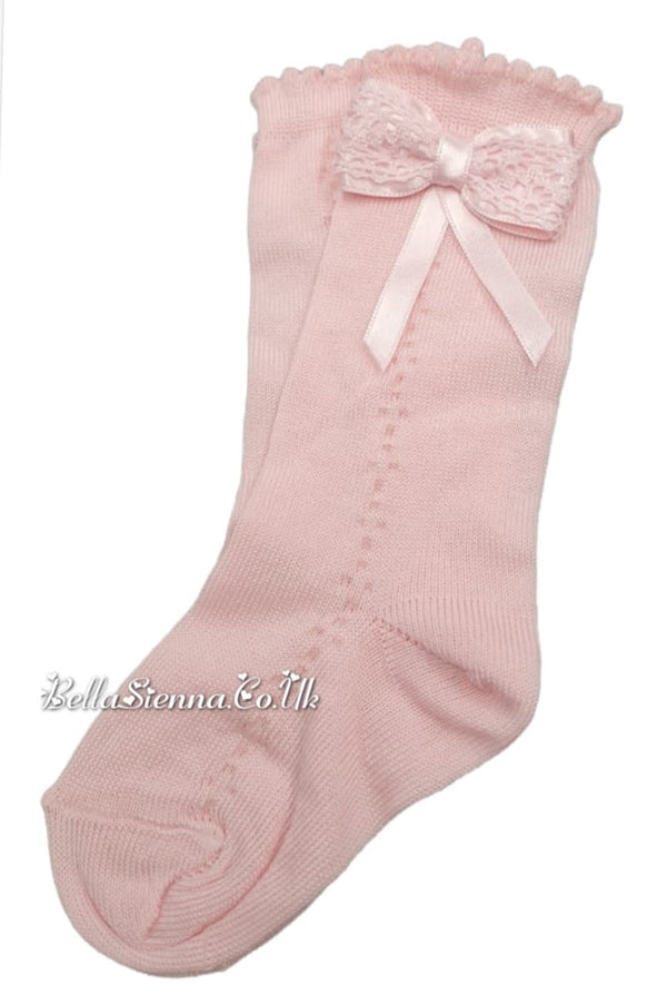 Dorian Girls Pink Bow Knee High Socks