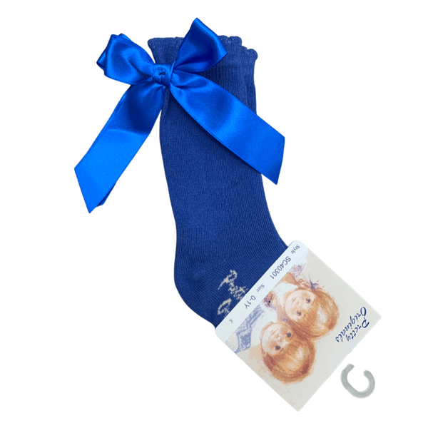 Pretty Originals Royal Blue Satin Bow Knee Socks - SC40301