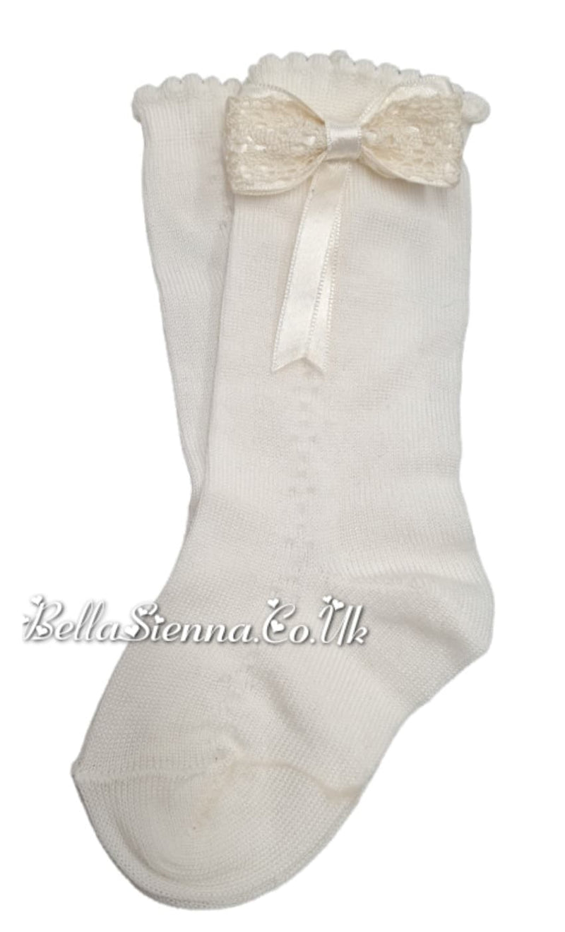 Dorian Girls White Bow Knee High Socks - 3586