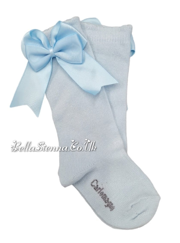 Carlomagno Light Blue Knee High Girls Bow Socks