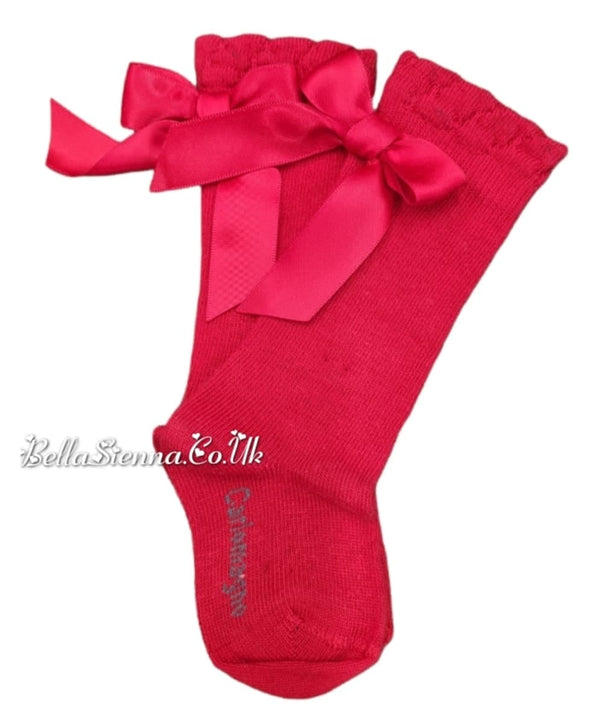 Carlomagno Red Knee High Girls Bow Socks