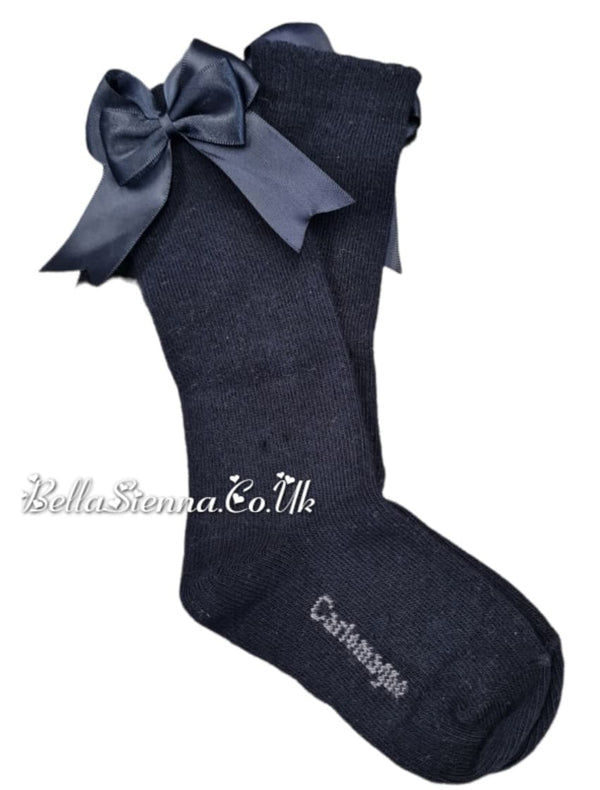 Carlomagno Navy Knee High Girls Bow Socks