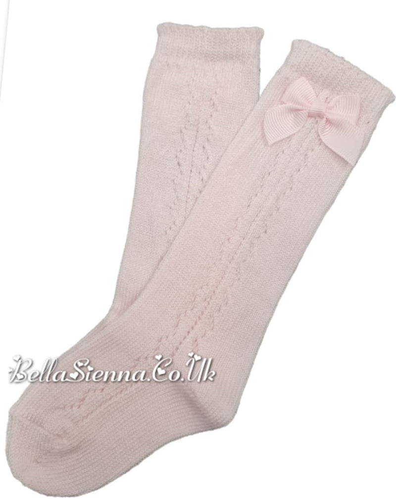 Dolce Petit Girls Pink Side Openwork Bow Knee High Socks