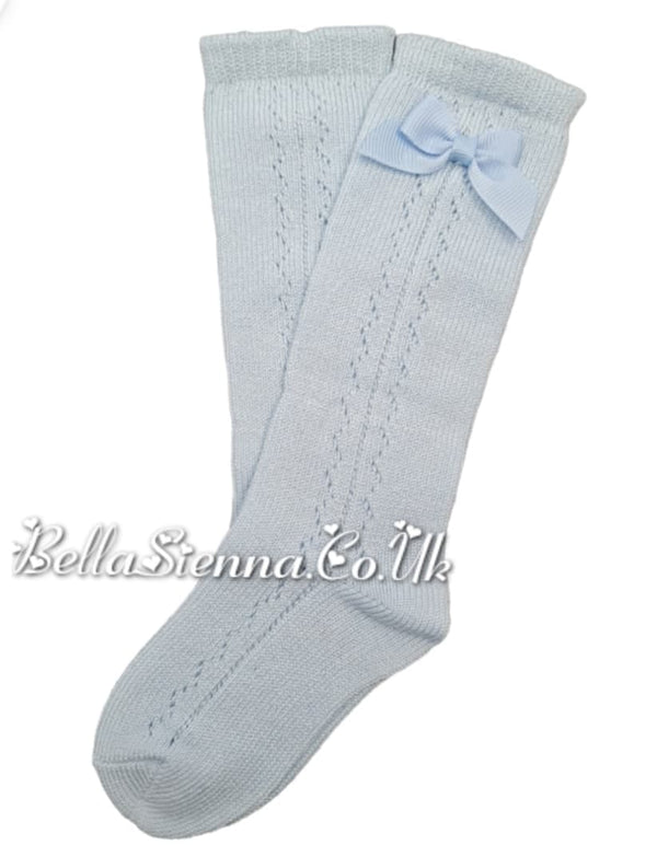 Dolce Petit Girls Blue Side Openwork Bow Knee High Socks