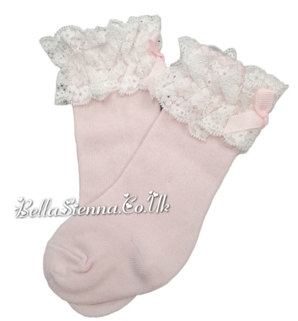 Dolce Petit Girls Pink Knee High Lace Top Socks