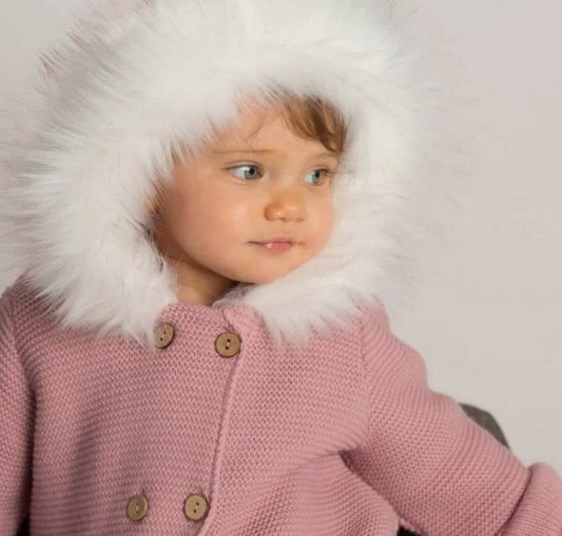Mac ilusion Knitted Coat With Faux Fur Hood 8697 Pink