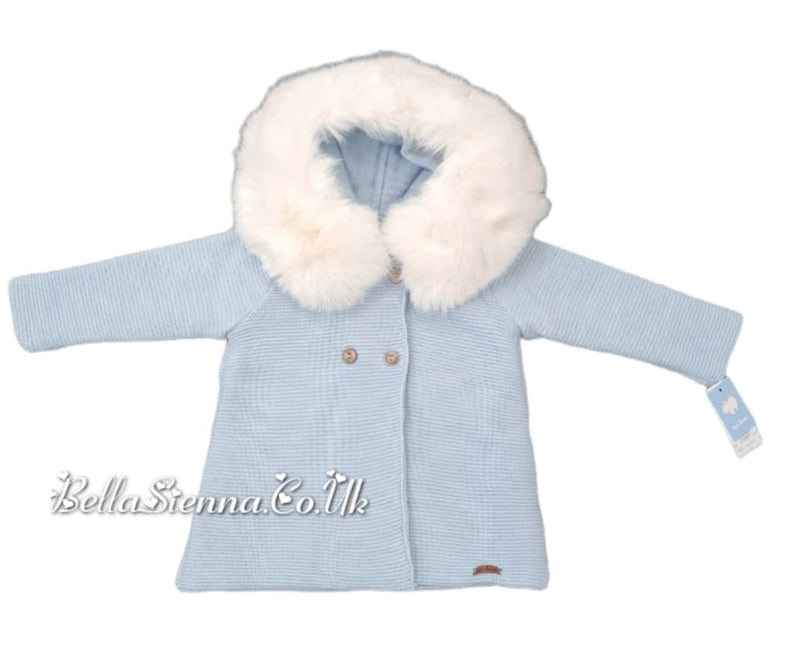 Mac ilusion Knitted Coat With Faux Fur Hood - 8697 Blue