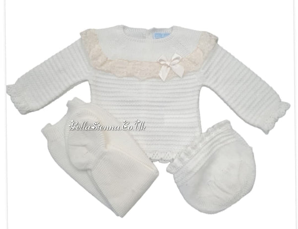 Mac ilusion Baby Girls Knitted Three Piece Set 8621 Ivory