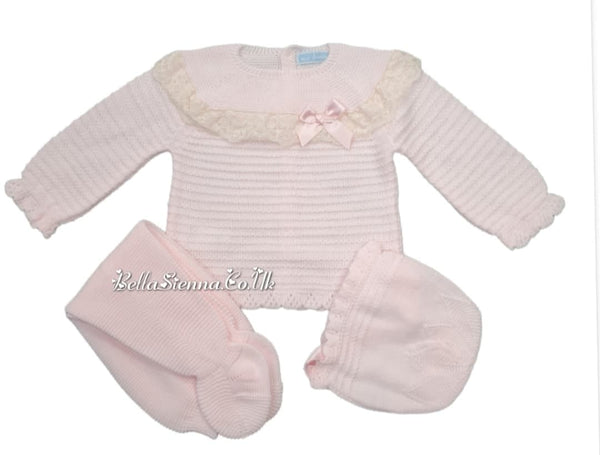 Mac ilusion Baby Girls Knitted Three Piece Set 8621 Pink