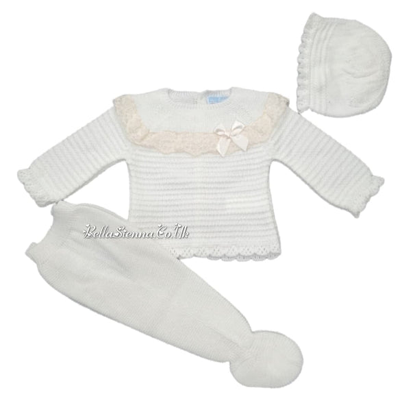 Mac ilusion Baby Girls Knitted Three Piece Set 8621 Ivory