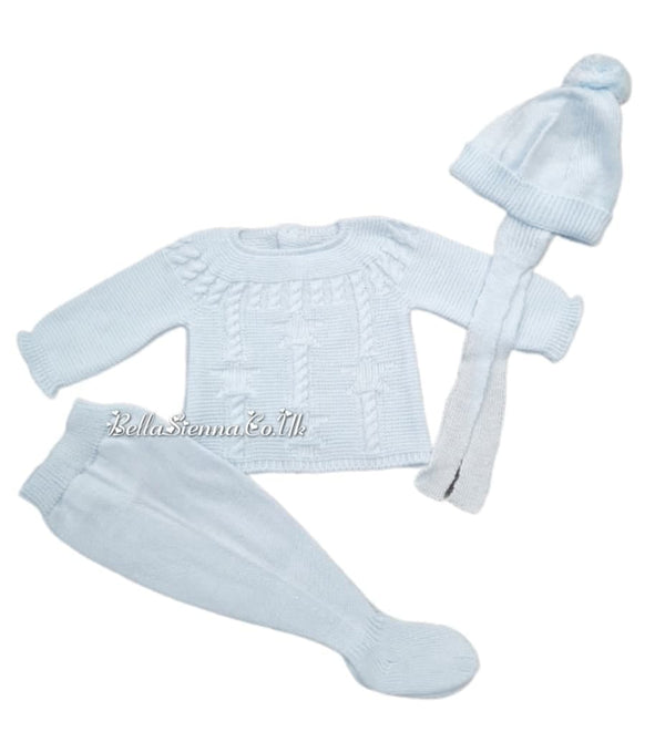 Mac ilusion Baby Boys Blue Knitted Three Piece Set - 8611