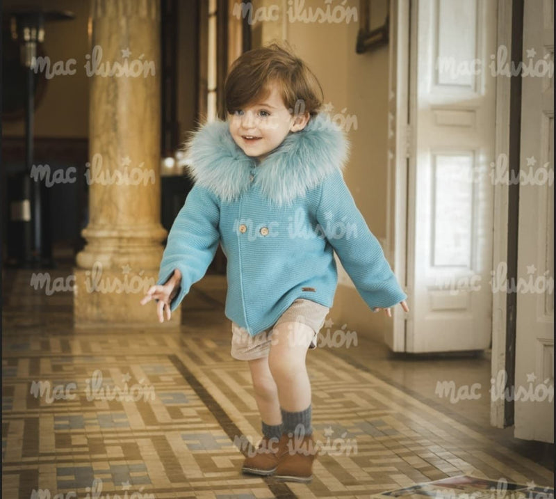 Mac ilusion Knitted Coat With Faux Fur Hood - 8697 Blue