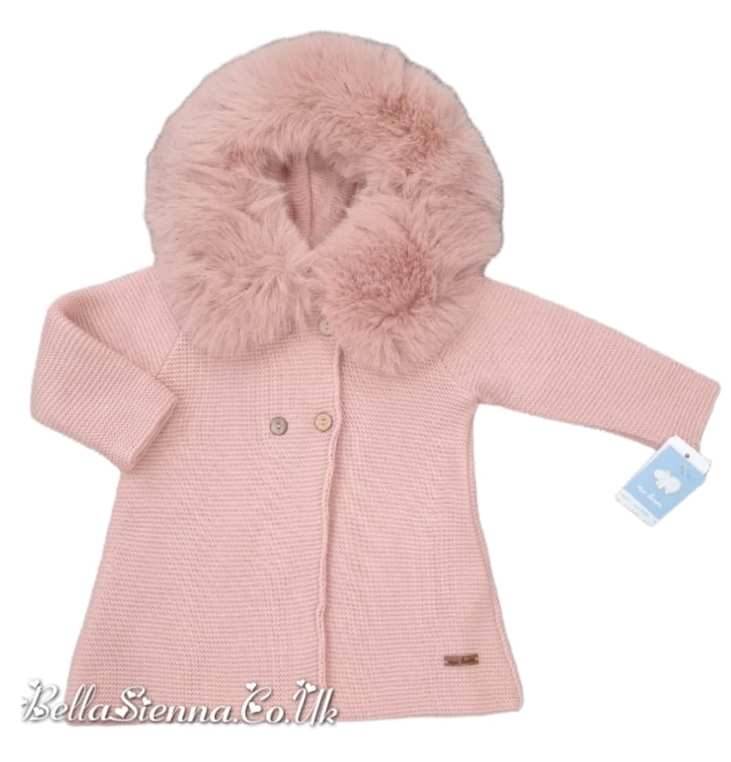 Mac ilusion Knitted Coat With Faux Fur Hood 8697 Pink