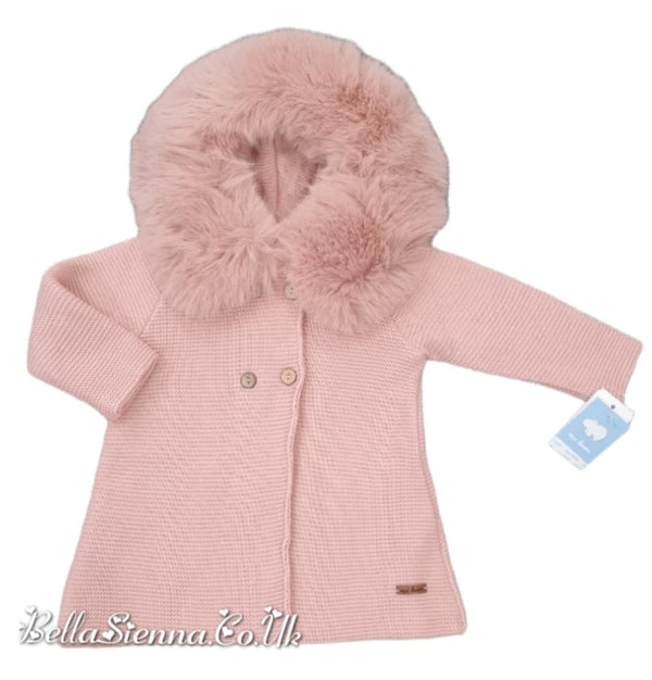 Mac ilusion Knitted Coat With Faux Fur Hood 8697 Pink