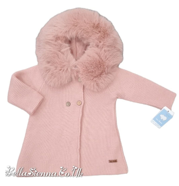 Mac ilusion Knitted Coat With Faux Fur Hood 8697 Pink