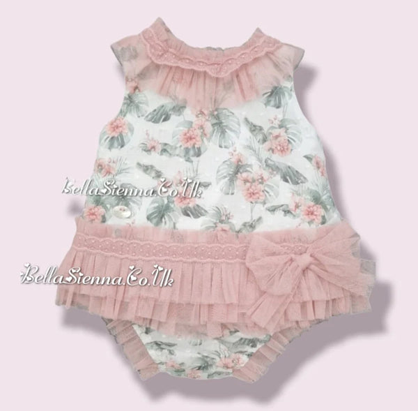 Basmarti Baby Top & Jam Pants Set With Dusky Pink Tulle Bow - 22040