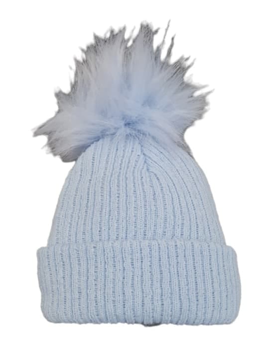 Bella Sienna Newborn Babies  Single Blue Pom Pom  Hat