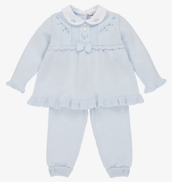 Sarah Louise* -  Blue Knitted Girls Legging Set With Embroidery - 008195