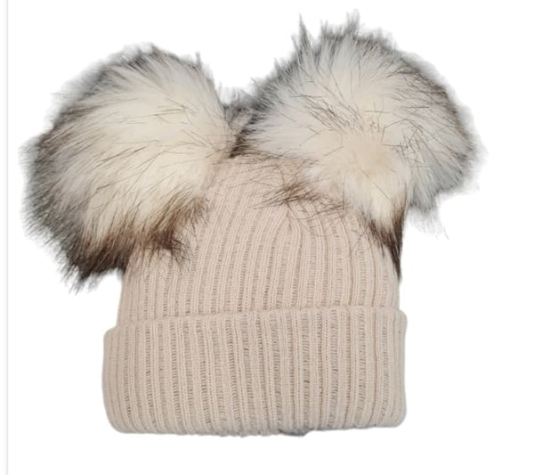 Bella Sienna Unisex Newborn Babies Pom Pom Beige Hat