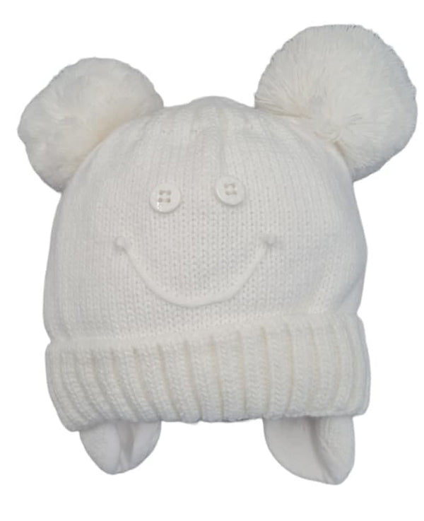 Little Nosh Unisex Blue Two Pom Hat White