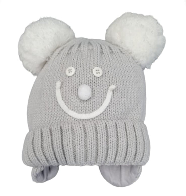 Little Nosh Unisex Blue Two Pom Hat Grey