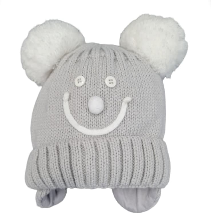 Little Nosh Unisex Blue Two Pom Hat Grey