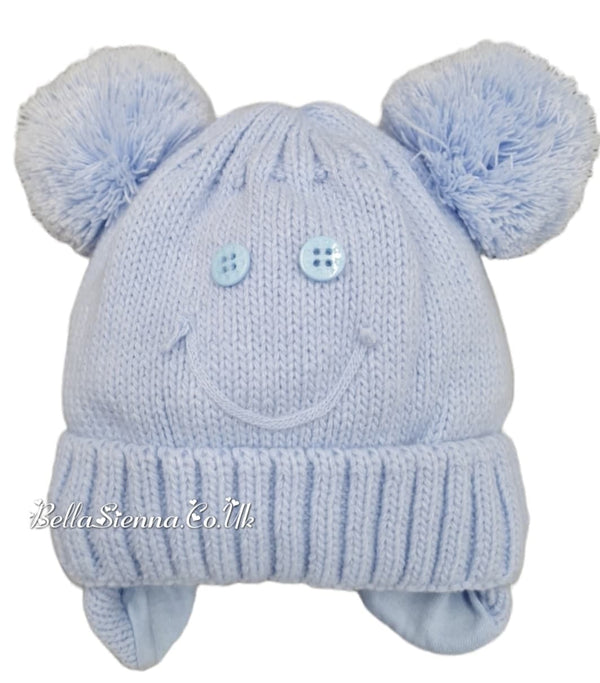 Little Nosh Unisex Blue Two Pom Hat Blue