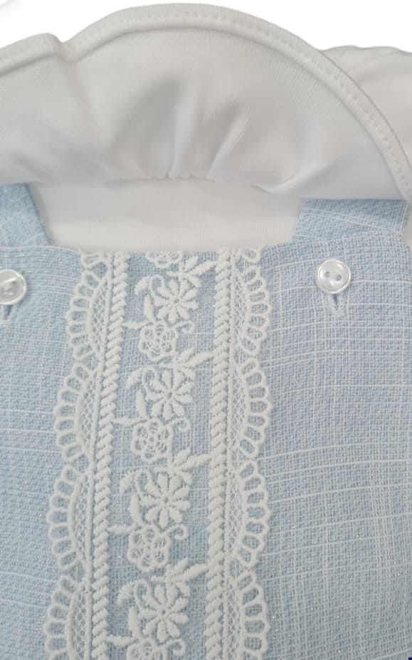Lor Miral Blue Lurex Romper with Lace Deatil & Long Sleeved Frilly Collar Vest - 21201