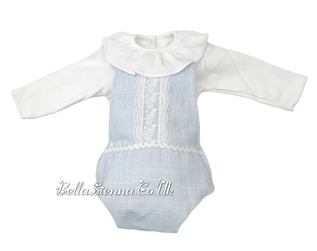 Lor Miral Blue Lurex Romper with Lace Deatil & Long Sleeved Frilly Collar Vest - 21201