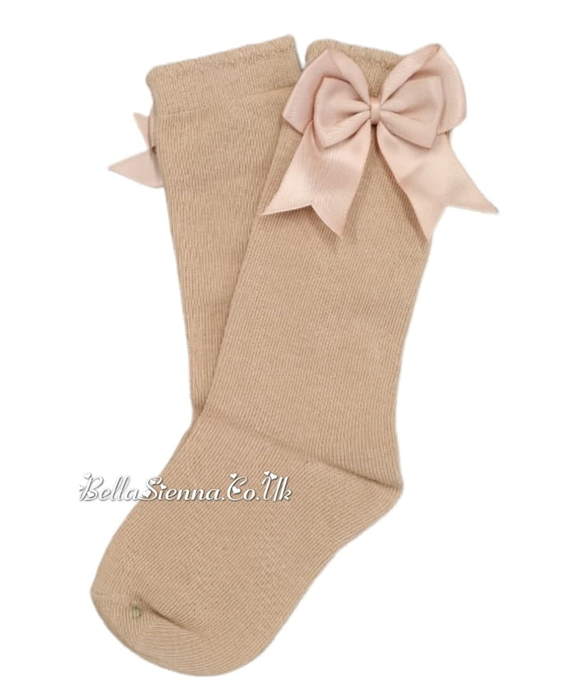 Guijarros Girls Camel/Beige Bow Socks