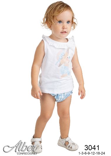 Alber White Top & Baby Blue Printed Jam Pants - 3041