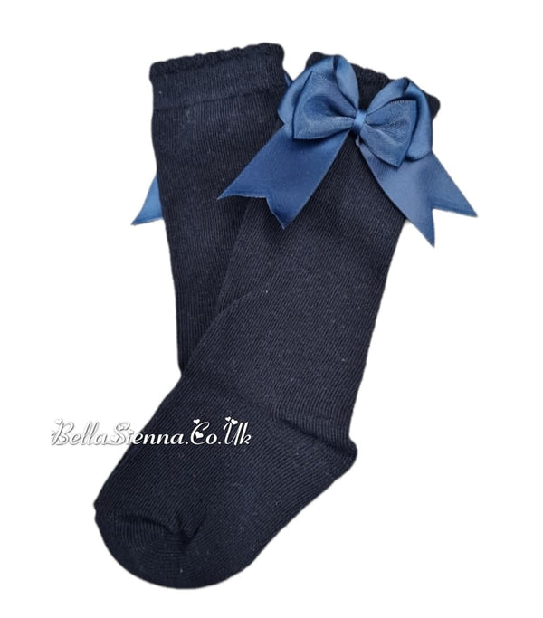 Guijarros Girls Navy Blue Bow Socks
